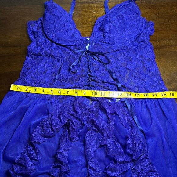 Purple Lace Babydoll Bustier Lingerie Duster Ruffles Sexy Y2K Goth Push Up Large - Picture 16 of 16